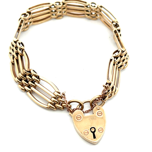 Pre-Owned 9ct Yellow Gold Gate Bracelet and Padlock