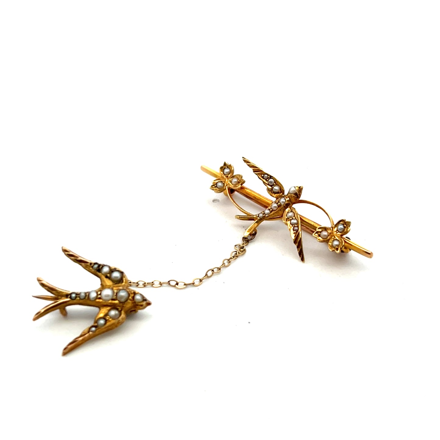 Pre-Owned Edwardian Double Swallow Seed Pearl Brooch