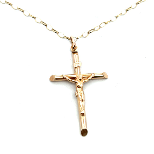 Pre-Owned 9ct Gold Crucifix & 28" Belcher Chain