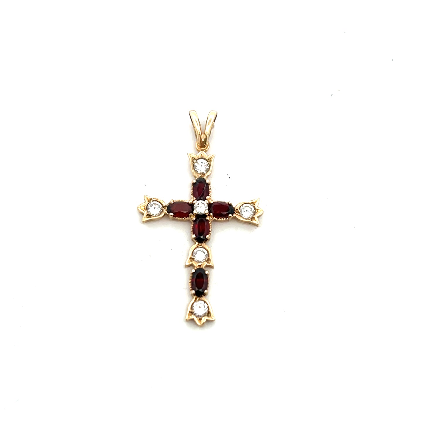Pre-Owned 9ct Yellow Gold Cubic Zirconia and Garnet Cross Pendant