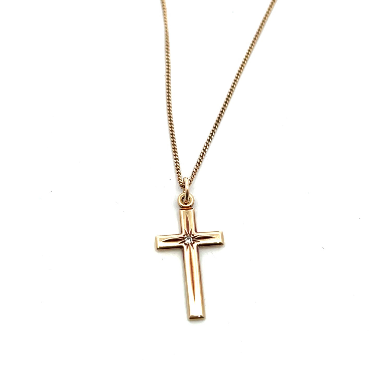 Pre-Loved 9ct Gold Diamond Cross and Chain
