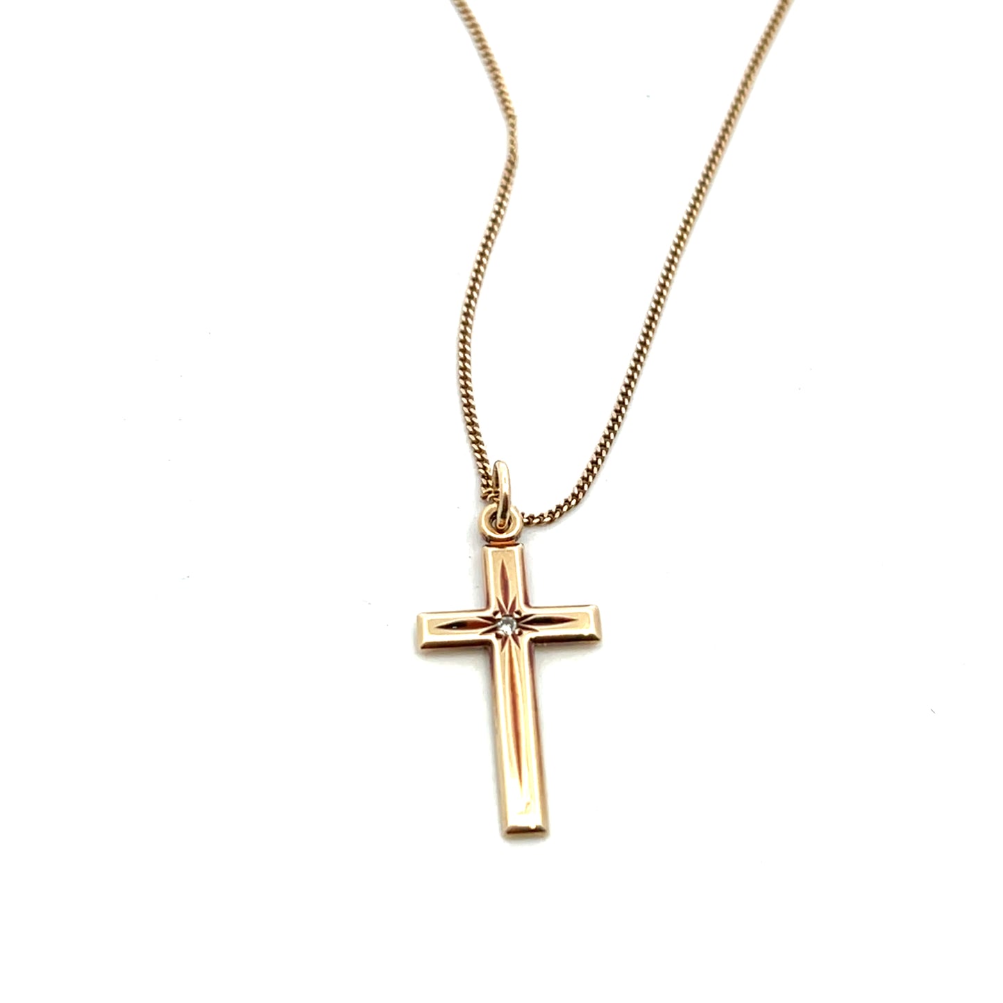 Pre-Loved 9ct Gold Diamond Cross and Chain