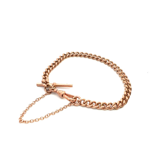 Pre-Owned Solid 9ct Rose Curb Bracelet And TBar
