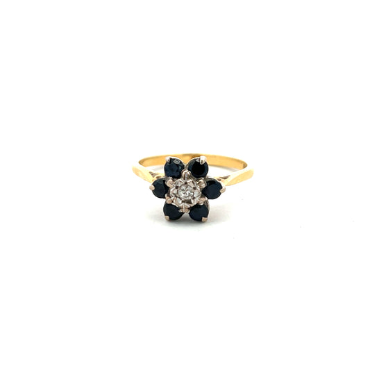 Pre-Owned 18ct Gold Sapphire and Diamond Cluster Ring Size N