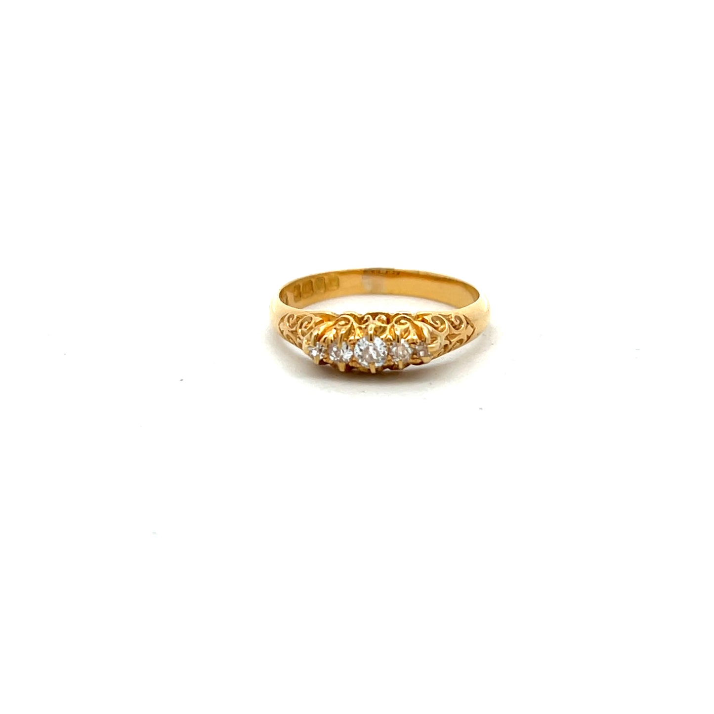 Pre-Owned 18ct Gold Victorian 5 Stone Diamond Carved Ring Size P