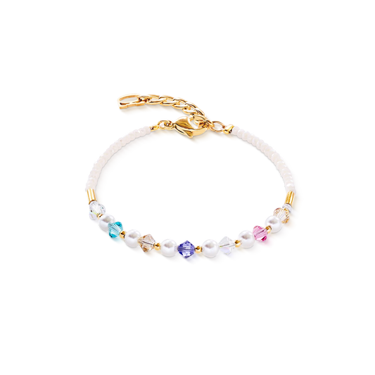 Coeur De Lion Yellow Gold Plated Princess Imitation Pearl Rainbow Bracelet