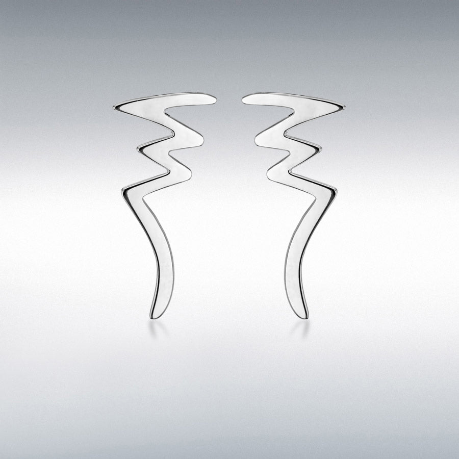 Sterling Silver Long Zig Zag Stud Earrings