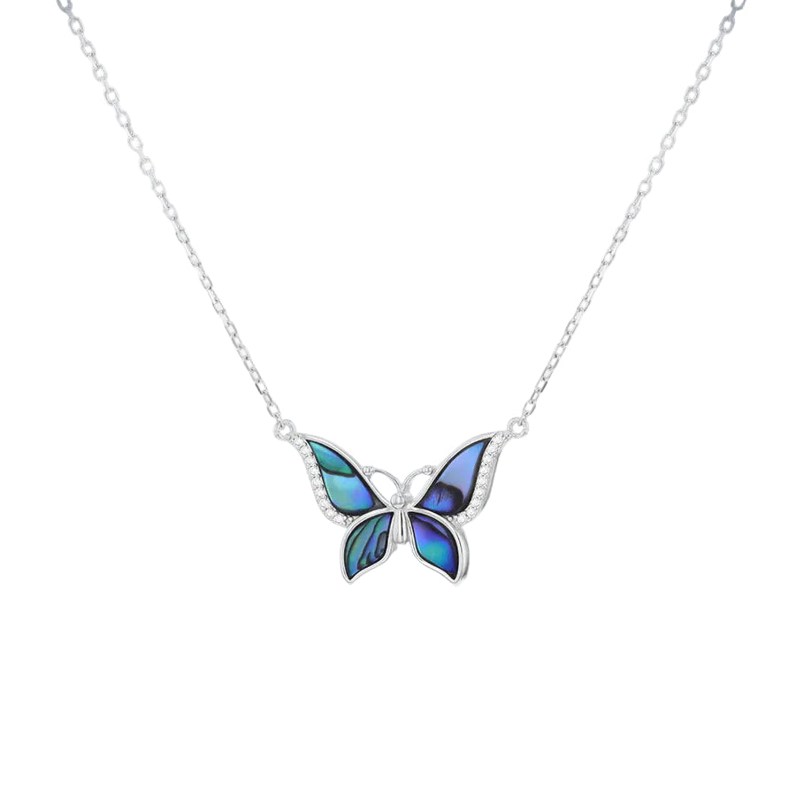 Sterling Silver Paua Shell and Cubic Zirconia Butterfly Necklace