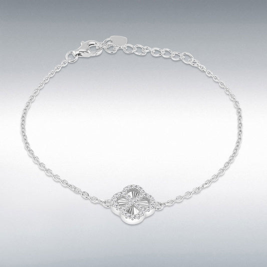 Sterling Silver Cubic Zirconia Rainbow Clover Bracelet