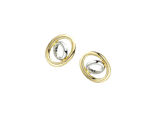 9ct White and Yellow Gold Open Oval Round Centre Stud Earrings