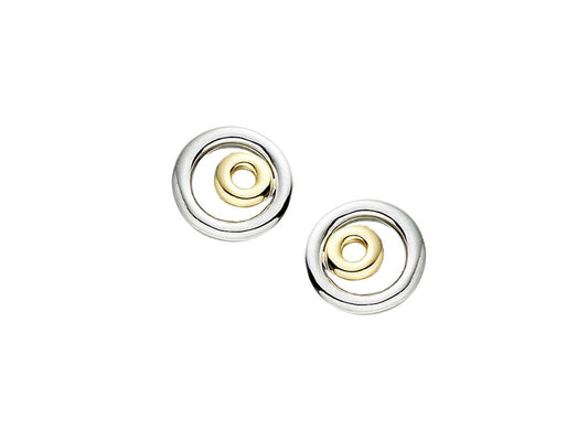 9ct Yellow and White Gold Double Round Circle Stud Earrings
