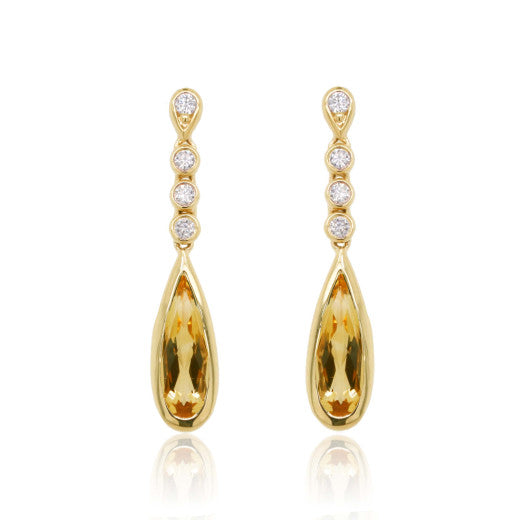 9ct Yellow Gold Citrine And Diamond Drop Earrings