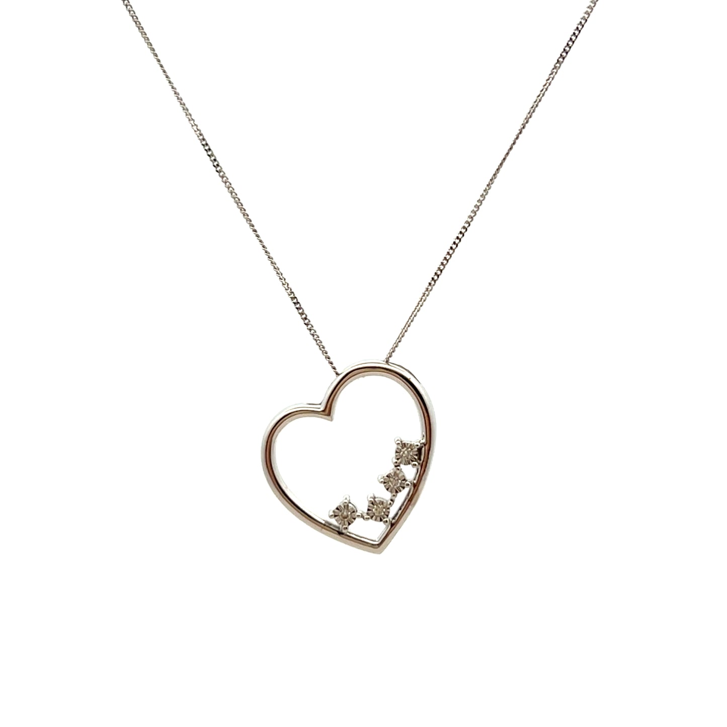 9ct White Gold Diamond Heart Slider Adjustable Chain Necklace