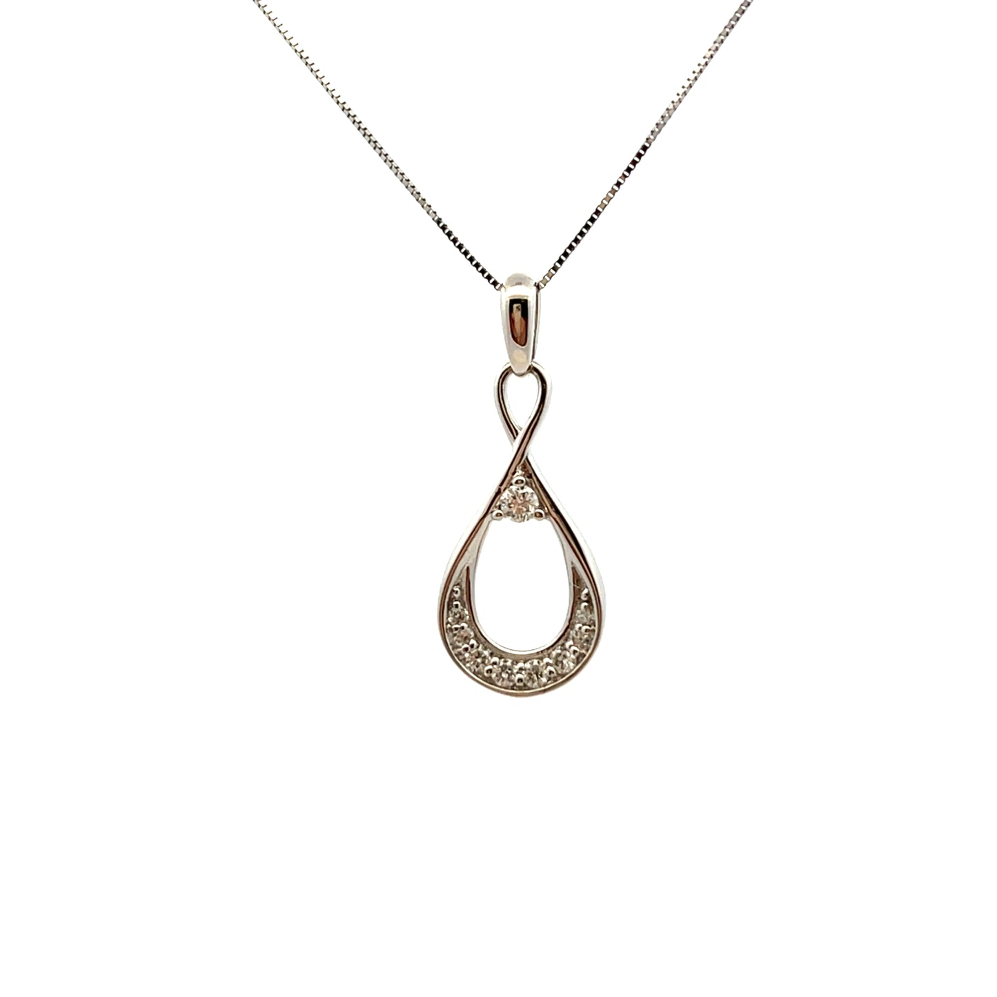 9ct White Gold Diamond Open Teardrop Necklace