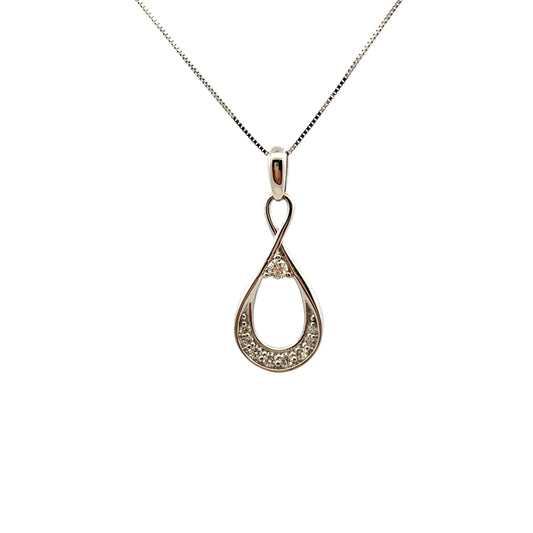 9ct White Gold Diamond Open Teardrop Necklace