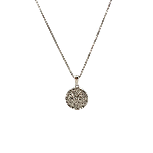 9ct White Gold Pave Diamond Disc Necklace