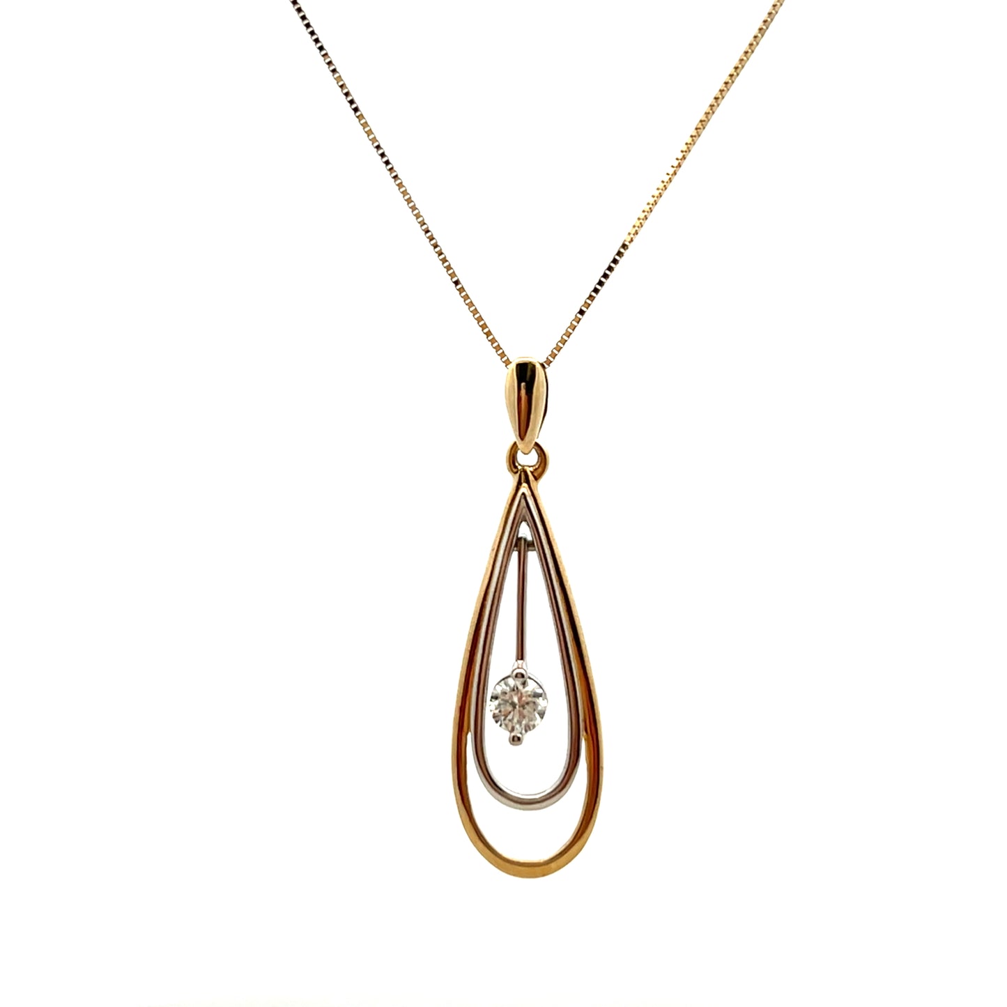 9ct Yellow and White Gold Diamond Teardrop Necklace