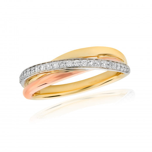 9ct 3 Colour Crossover Diamond Ring