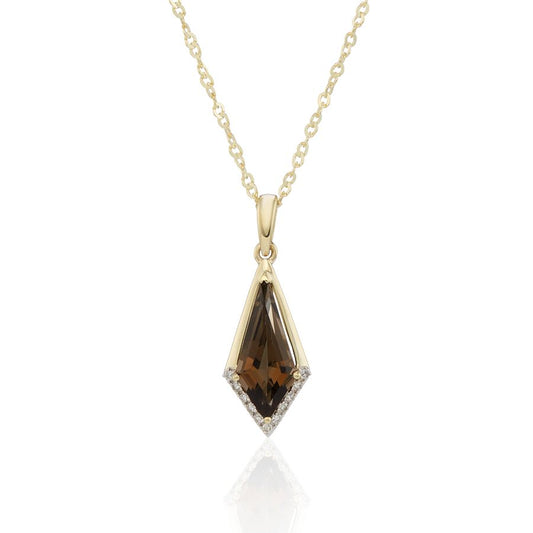 9ct Yellow Gold Kite Cut Smokey Quartz and Diamond Necklace