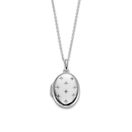 Little Stars Sterling Silver Taylor Oval Diamond Locket And Chain