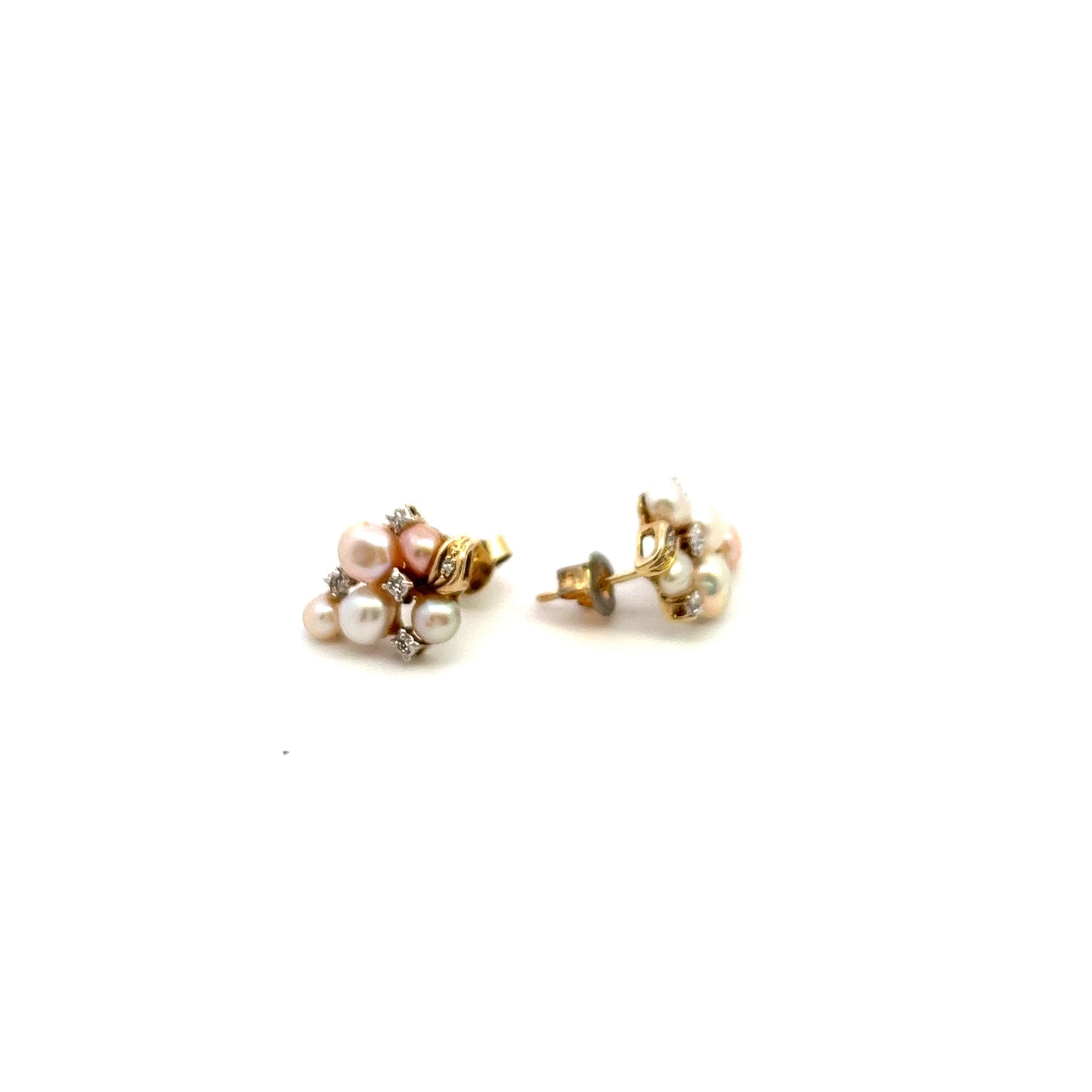 Pre-Owned 9ct Gold Coloured Pearl And Diamond Stud Earrings
