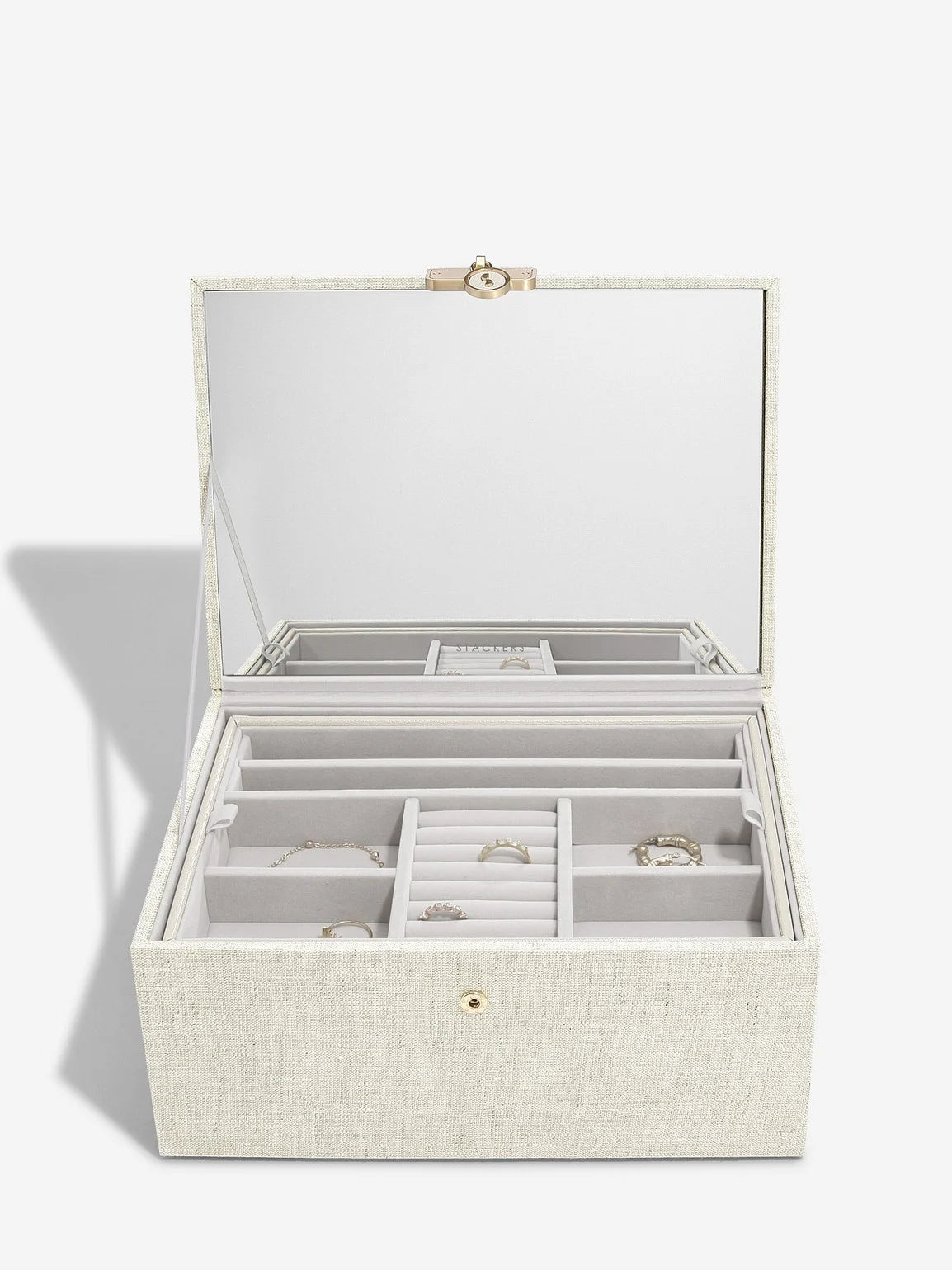 Stackers Linen And Oatmeal Two Tone Jewellery Box