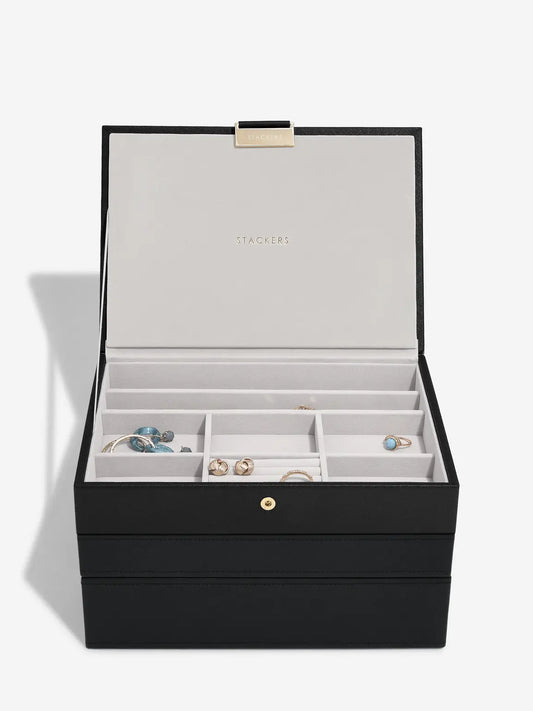 Stackers Classic Raffia Black Jewellery Storage Box Set of 3