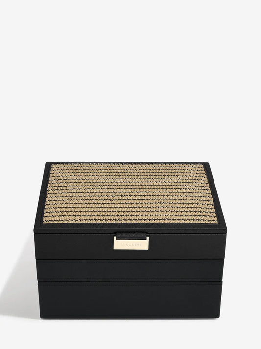 Stackers Classic Raffia Black Jewellery Storage Box Set of 3