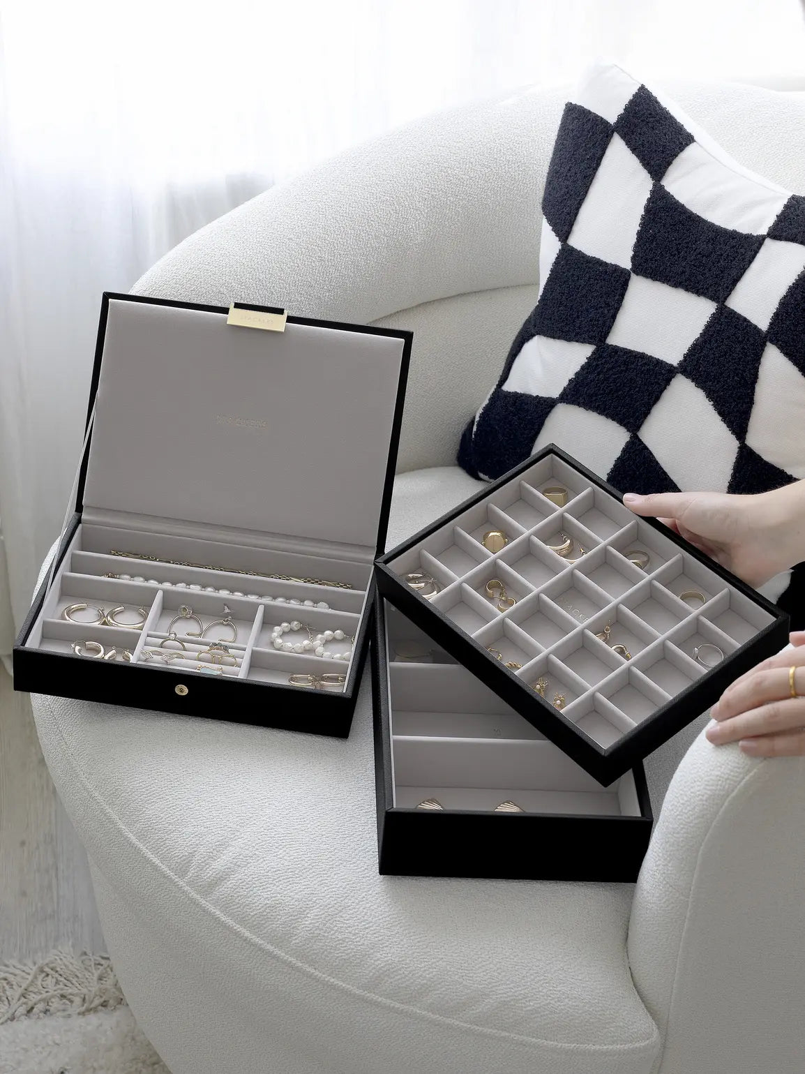 Stackers Classic Raffia Black Jewellery Storage Box Set of 3