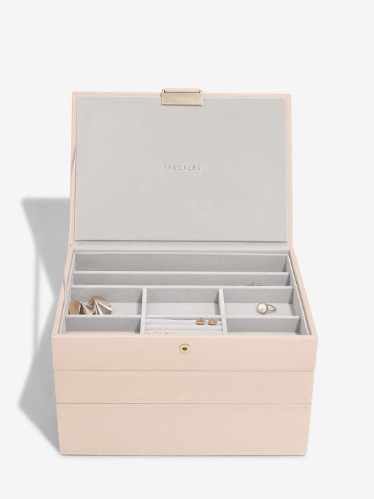 Stackers Classic Raffia Blush Classic 3 Layer Jewellery Storage Box