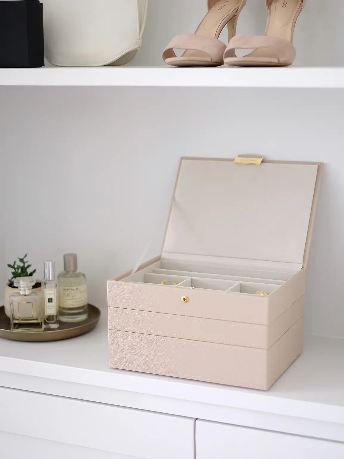 Stackers Classic Raffia Blush Classic 3 Layer Jewellery Storage Box