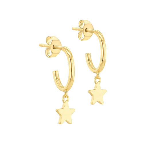 9ct Yellow Gold Star Drop Earrings