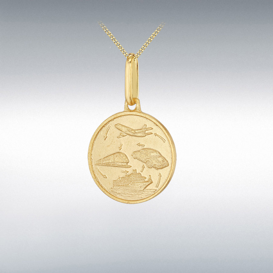 9ct Yellow Gold 15mm Round Double Sided Travel St Christopher Pendant
