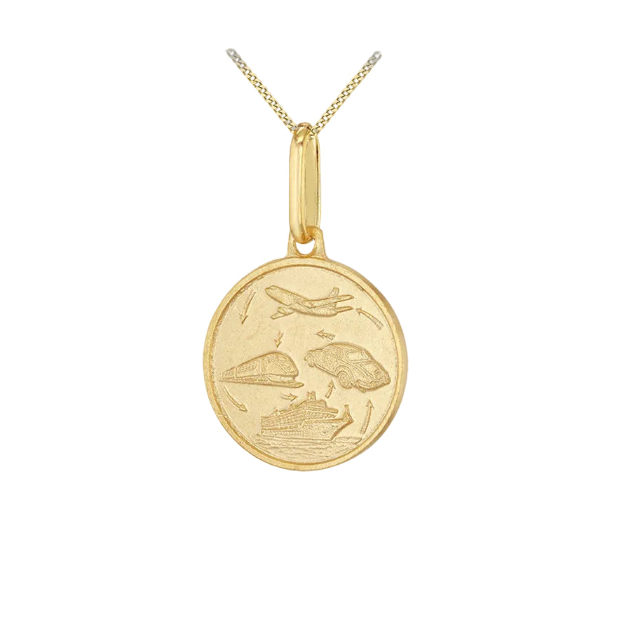 9ct Yellow Gold 15mm Round Double Sided Travel St Christopher Pendant