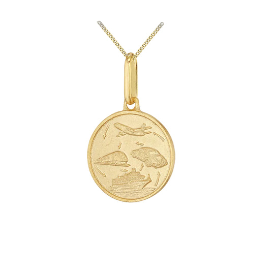 9ct Yellow Gold 15mm Round Double Sided Travel St Christopher Pendant