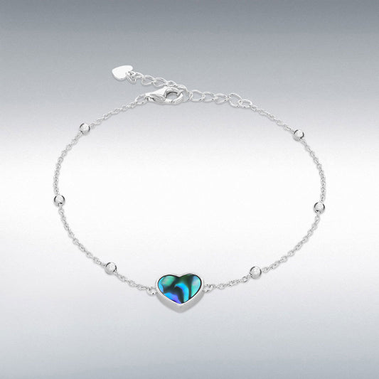 Sterling Silver Rhodium Plated Paua Shell Bracelet 18cm