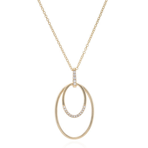 9ct Yellow Gold Diamond Oval Drop Necklace