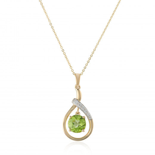 9ct Yellow Gold Peridot & Diamond Necklace