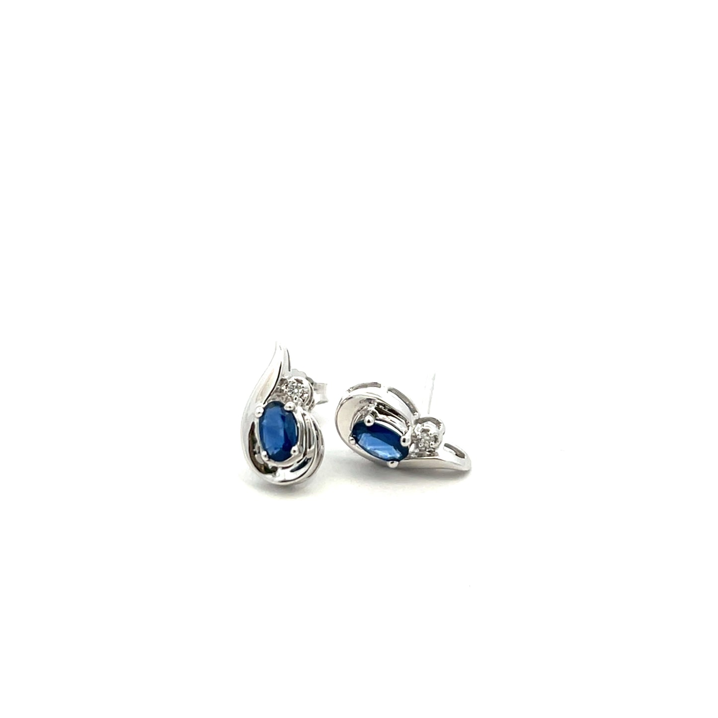 9ct White Gold Sapphire and Diamond Teardrop Stud Earrings
