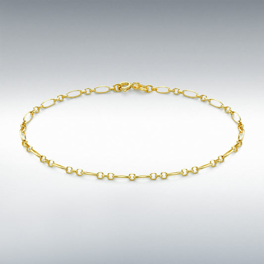 9ct Yellow Gold 2.5mm Diamond Cut Figaro Belcher Chain Bracelet 19cm, 7.5"