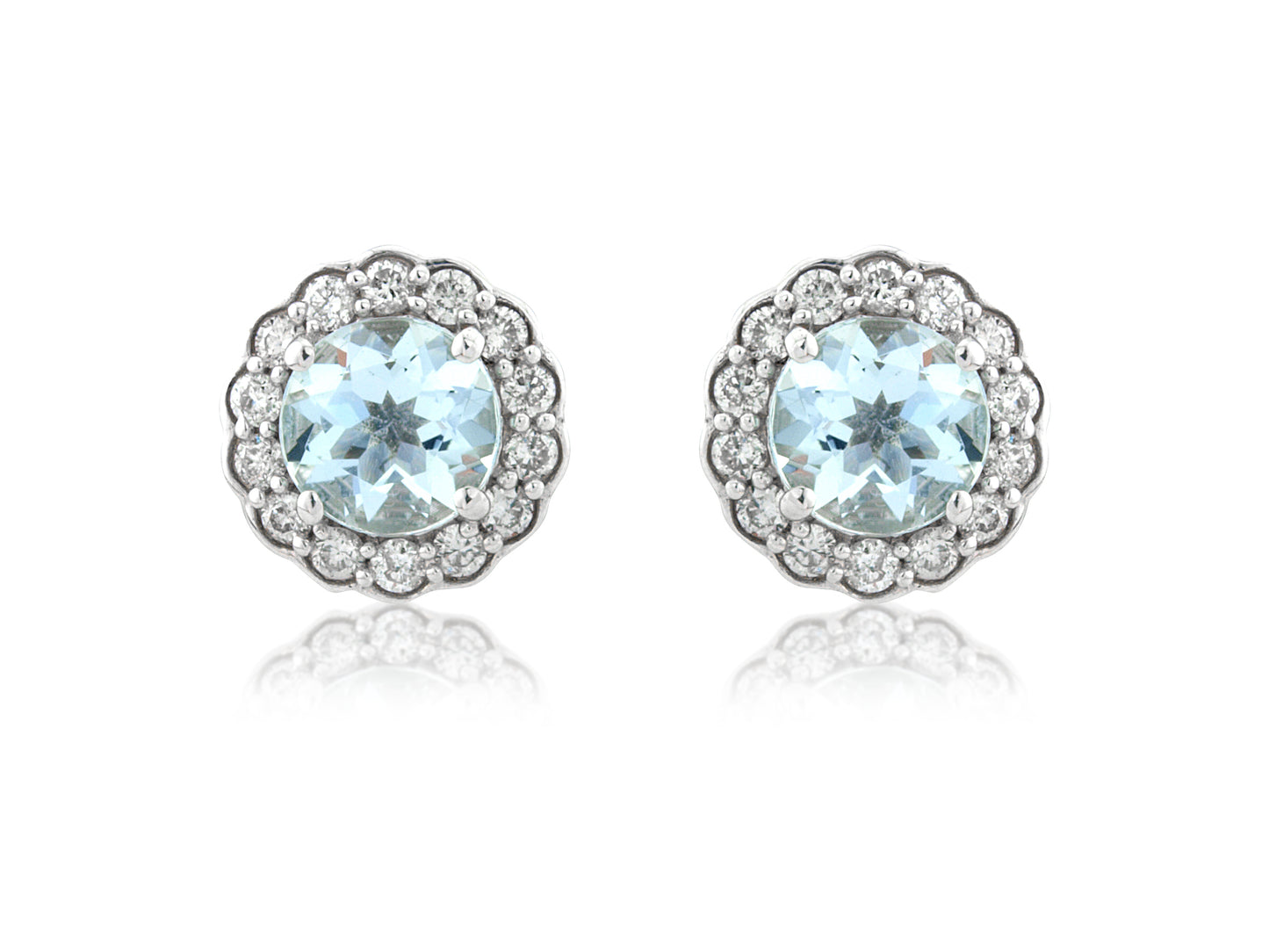 9ct White Gold Aquamarine and Diamond Stud Earrings