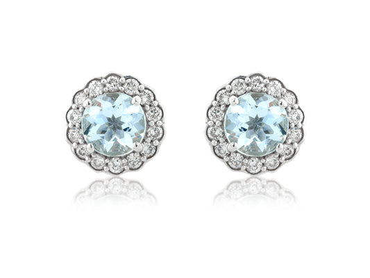 9ct White Gold Aquamarine and Diamond Stud Earrings