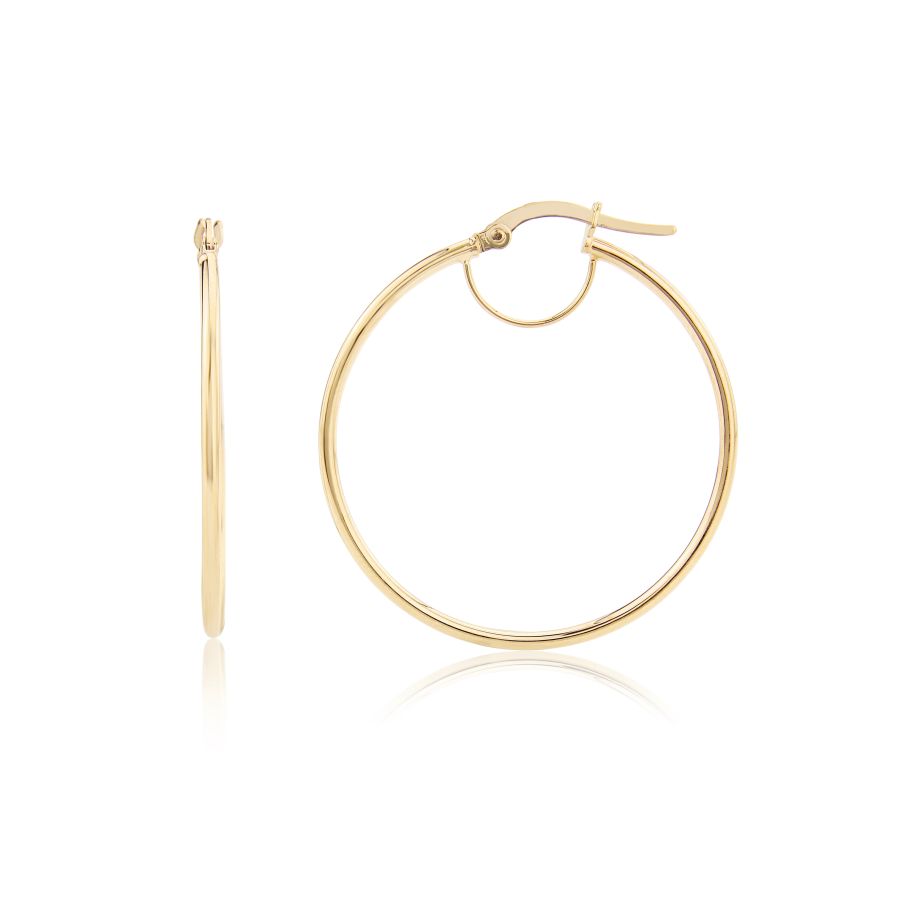 9ct Yellow Gold 30mm Round Slim Hollow Wire Hoop Earrings