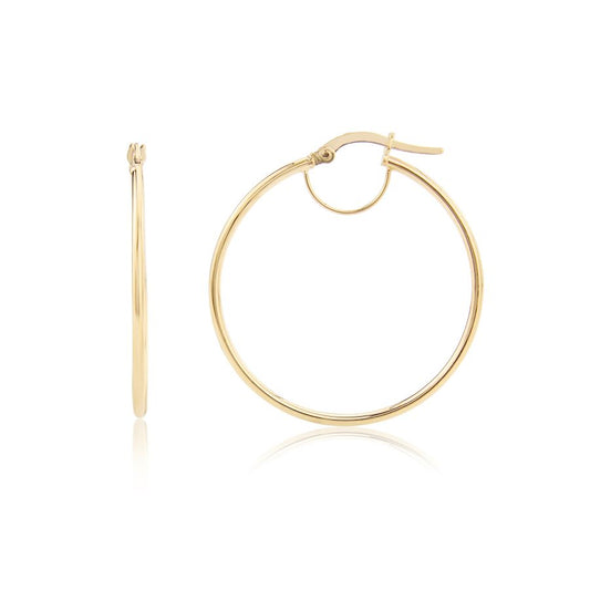9ct Yellow Gold 30mm Round Slim Hollow Wire Hoop Earrings
