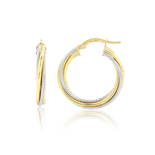 9ct White and Yellow Gold Twist Hoop Earrings