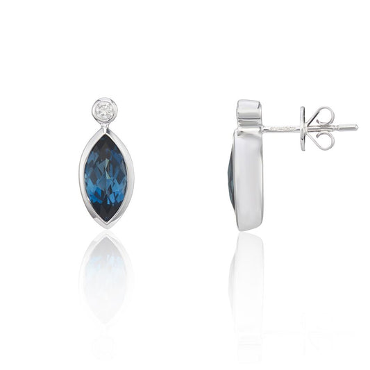 9ct White Gold London Blue Topaz And Diamond Stud Earrings