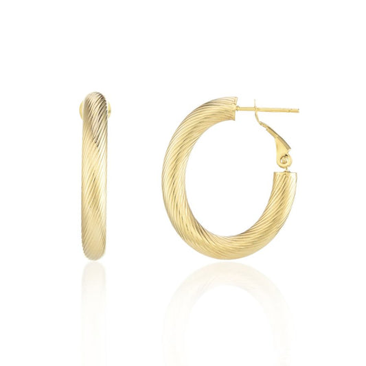 9ct Yellow Gold Oval Hollow Twist Design Hinge Top Hoop Earrings
