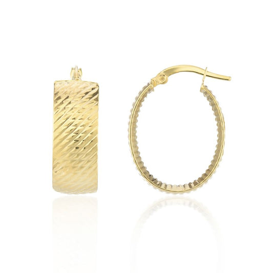 9ct Yellow Gold Diamond Cut Oval Hoop Hinge Top Earrings