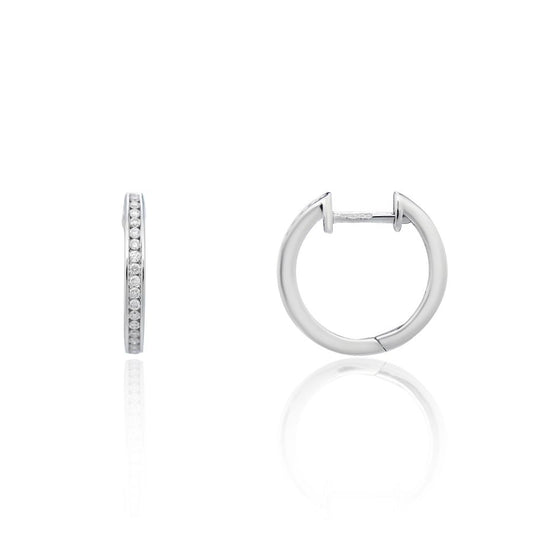 9ct White Gold 12mm Brilliant Cut Diamonds Channel Set Hoop Earrings