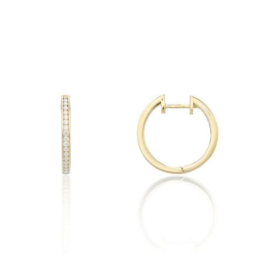 9ct Yellow Gold Brilliant Cut Channel Set Diamond Hinged Hoop Earrings